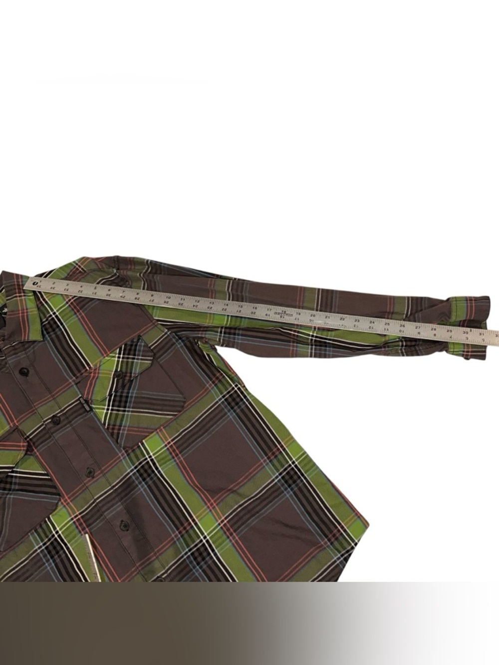 Harley Davidson Shirt Stencil Plaid Long Sleeve Button Up Brown & Green Sz L - Picture 6 of 8